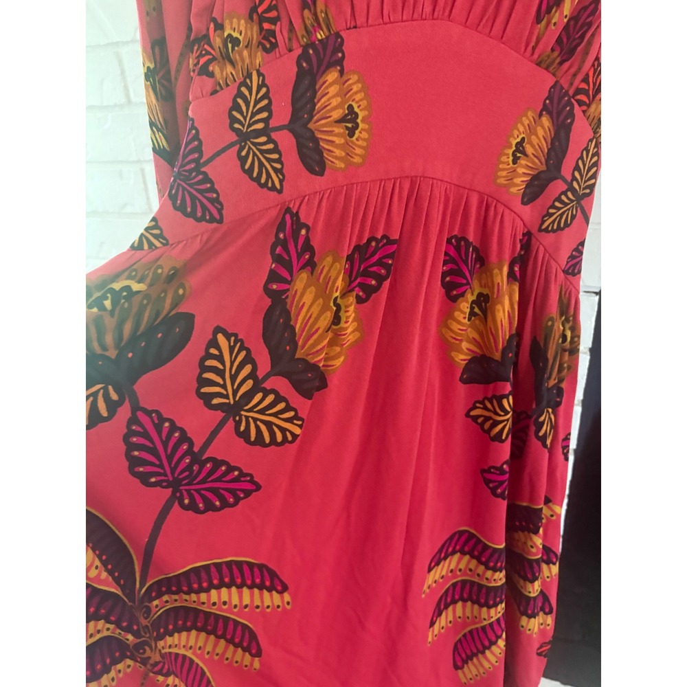 Farm Rio Long-Sleeve Mock-Neck Maxi Dress Red Floral Size Small - Picture 8 of 12